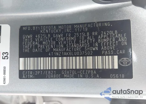 2020 Toyota Camry Trd/Xse from USA, damaged, VIN 4T1NZ1AK6LU037502